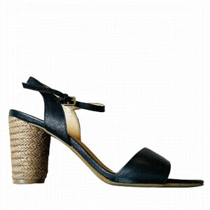 TALBOTS Black Strappy Espadrille Heel Black Leather Pumps SZ 10